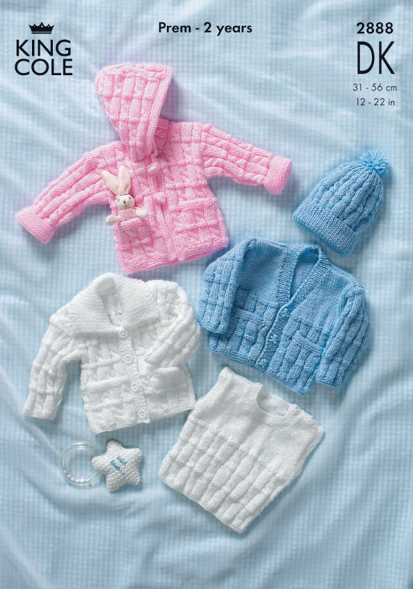 King Cole 2888 Cardigans, Jacket, Slipover and Hat Includes Prem Size