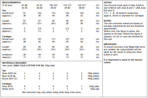 King Cole Crochet top and Cradigan Double Knit 5504