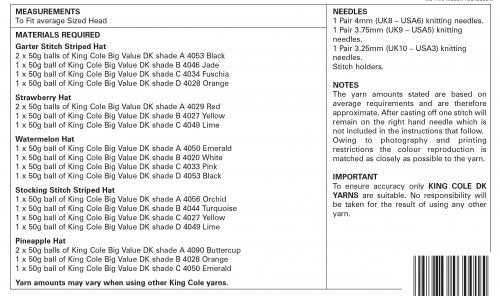 King Cole 5864 Hats Double Knit