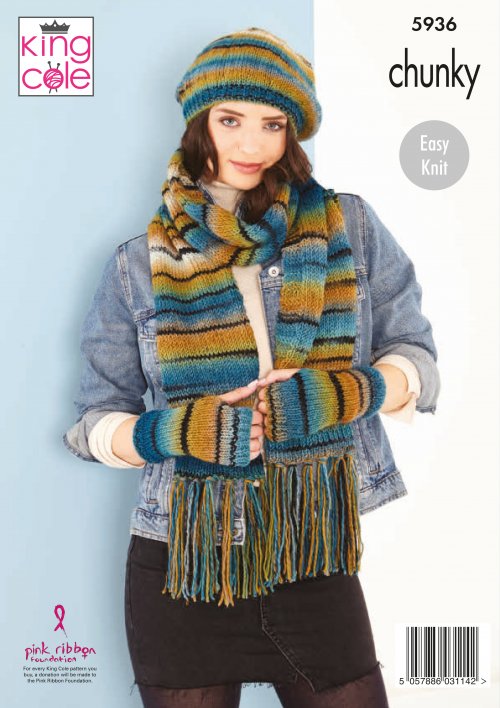 King Cole 5936 Hat, Wrist Warmers, Snood and Scarve Pattern