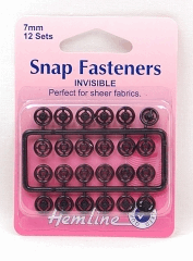 Hemline Snap Fasteners Invisible Black 7mm 12 Sets