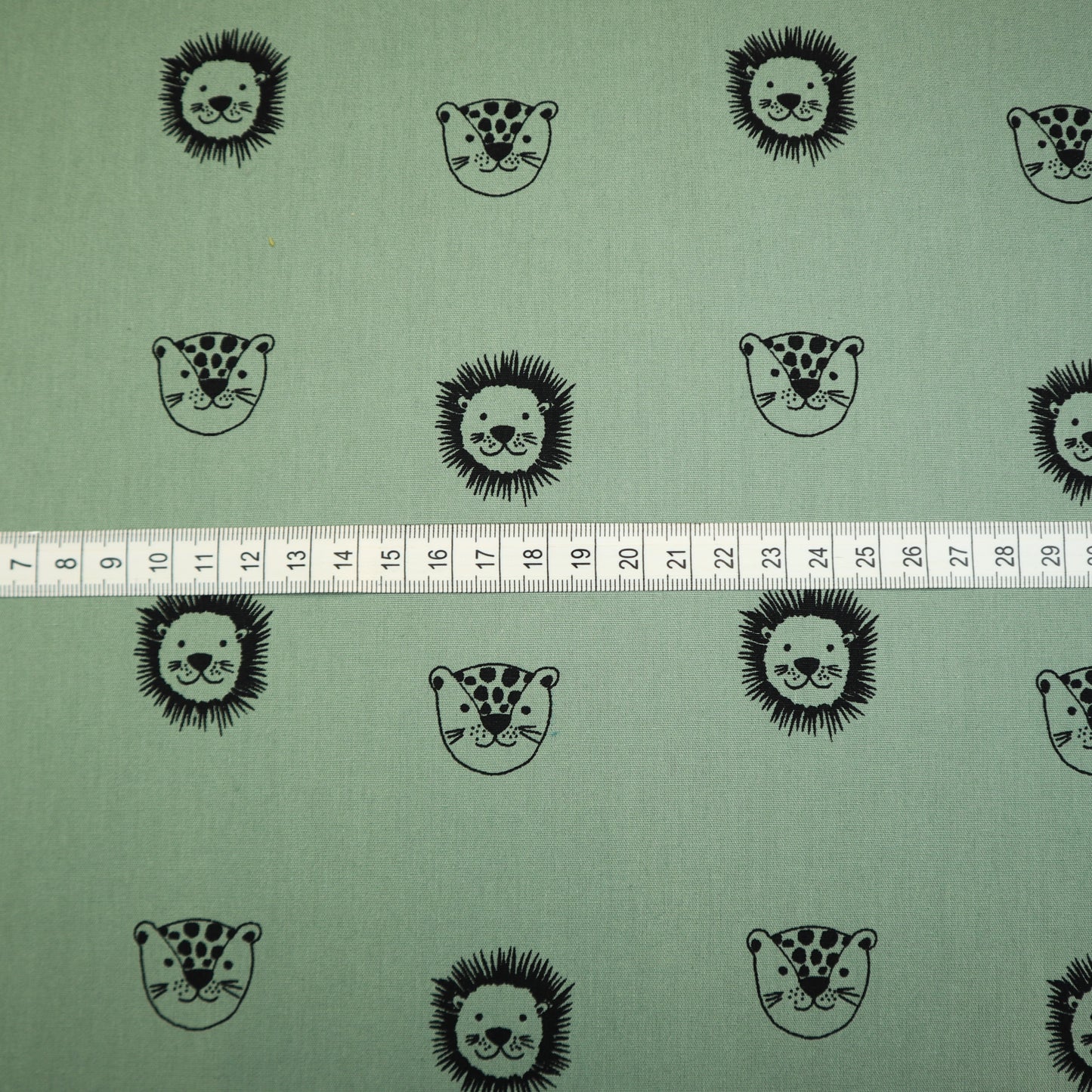 100% Organic Cotton Poplin in Sage Lion Print