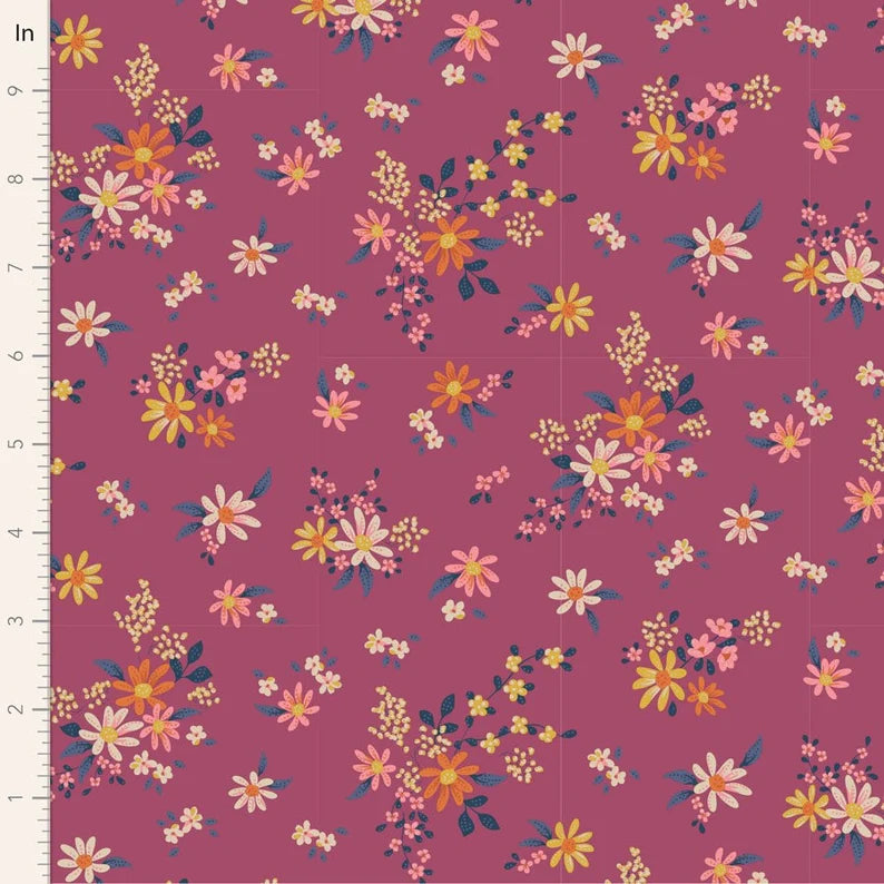 100% Cotton by TILDA Daisyfield Plum from The 'Chic Escape Collection'