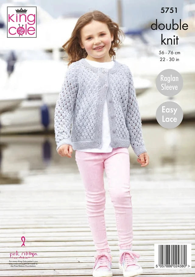 King Cole Easy Lace Jumper and Cardigan Children's 5751 Double Knitting