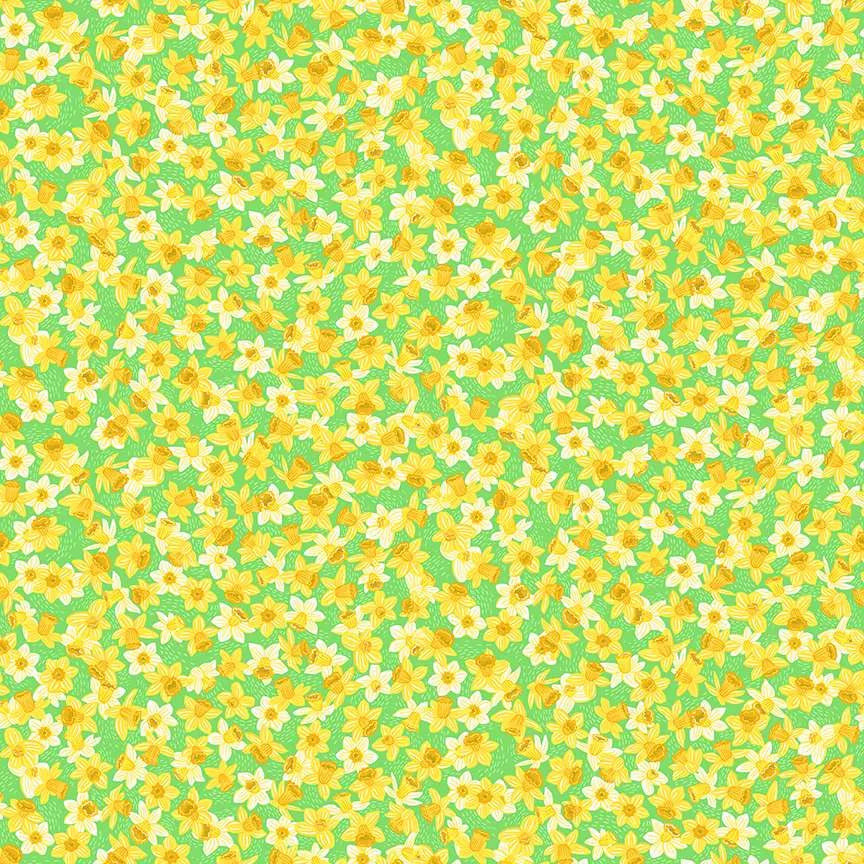 100% Cotton Cotton Hello Spring - daffodil - Green - By Makower