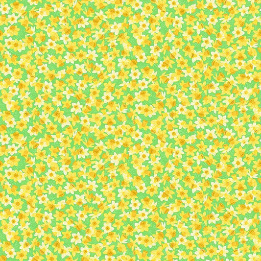 100% Cotton Cotton Hello Spring - daffodil - Green - By Makower