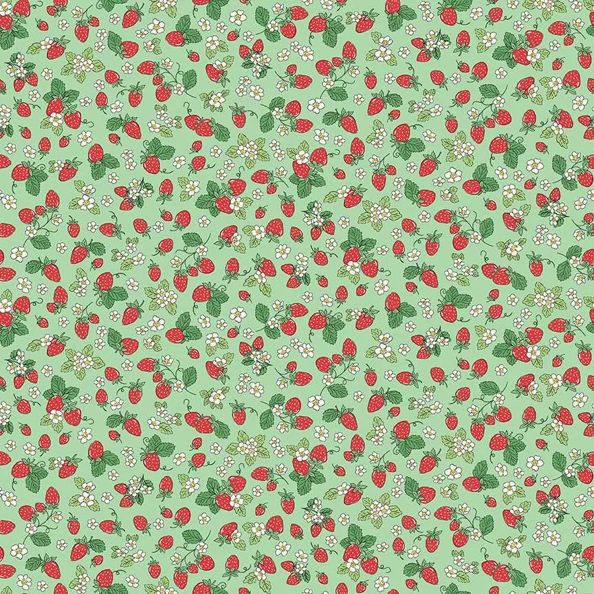 100% Cotton Cotton Afternoon Tea Strawberry - Green - By Makower