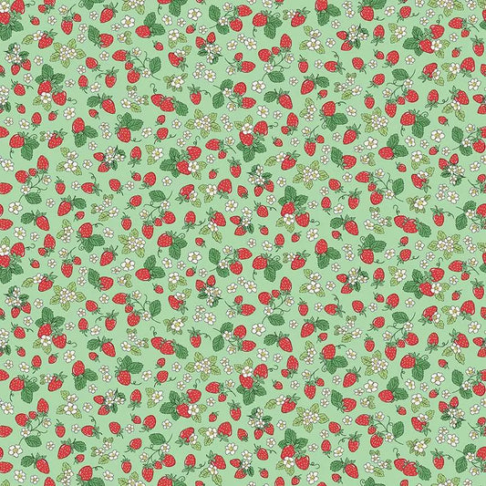 100% Cotton Cotton Afternoon Tea Strawberry - Green - By Makower