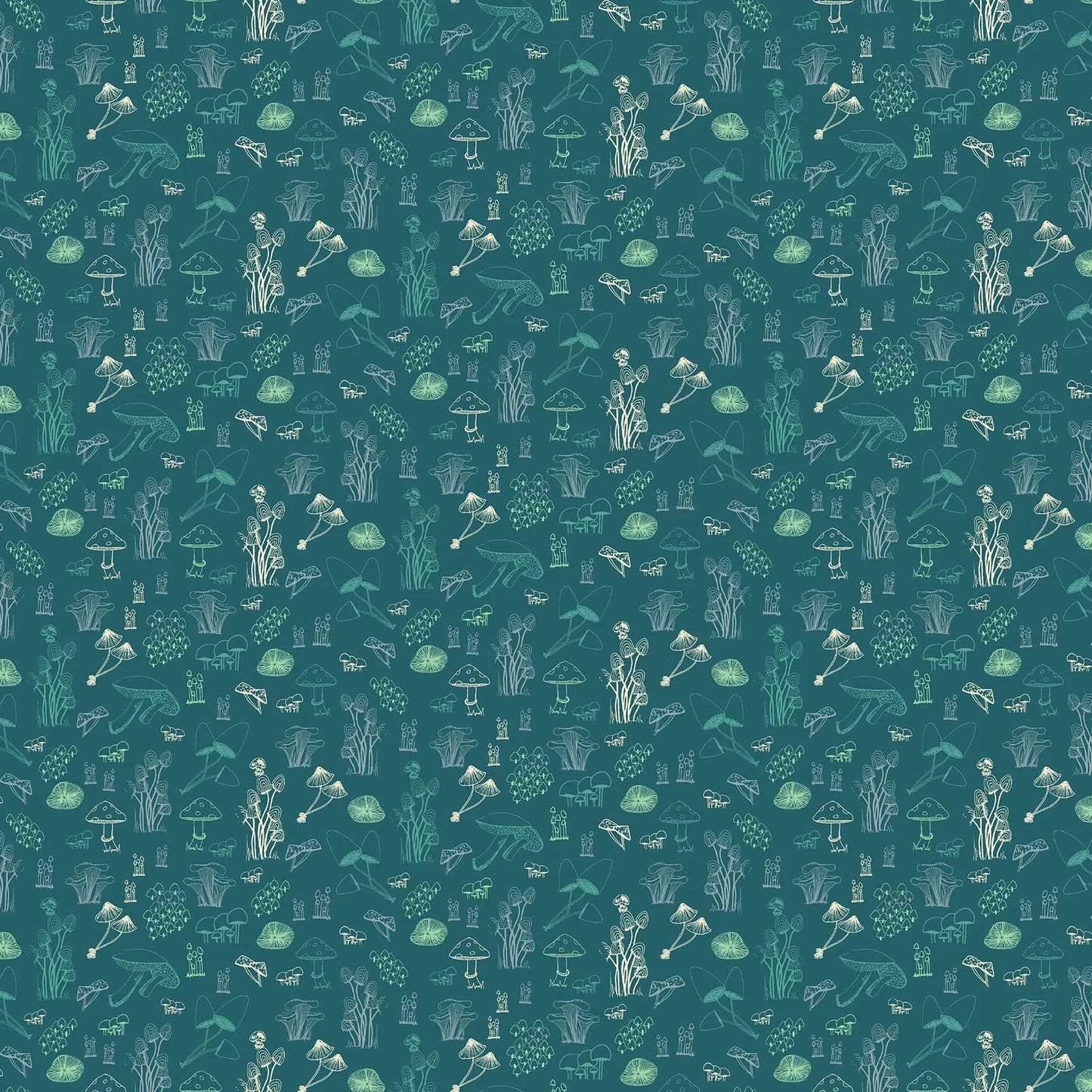 100% Cotton Celestial Garden - Fungi Teal