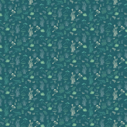 100% Cotton Celestial Garden - Fungi Teal