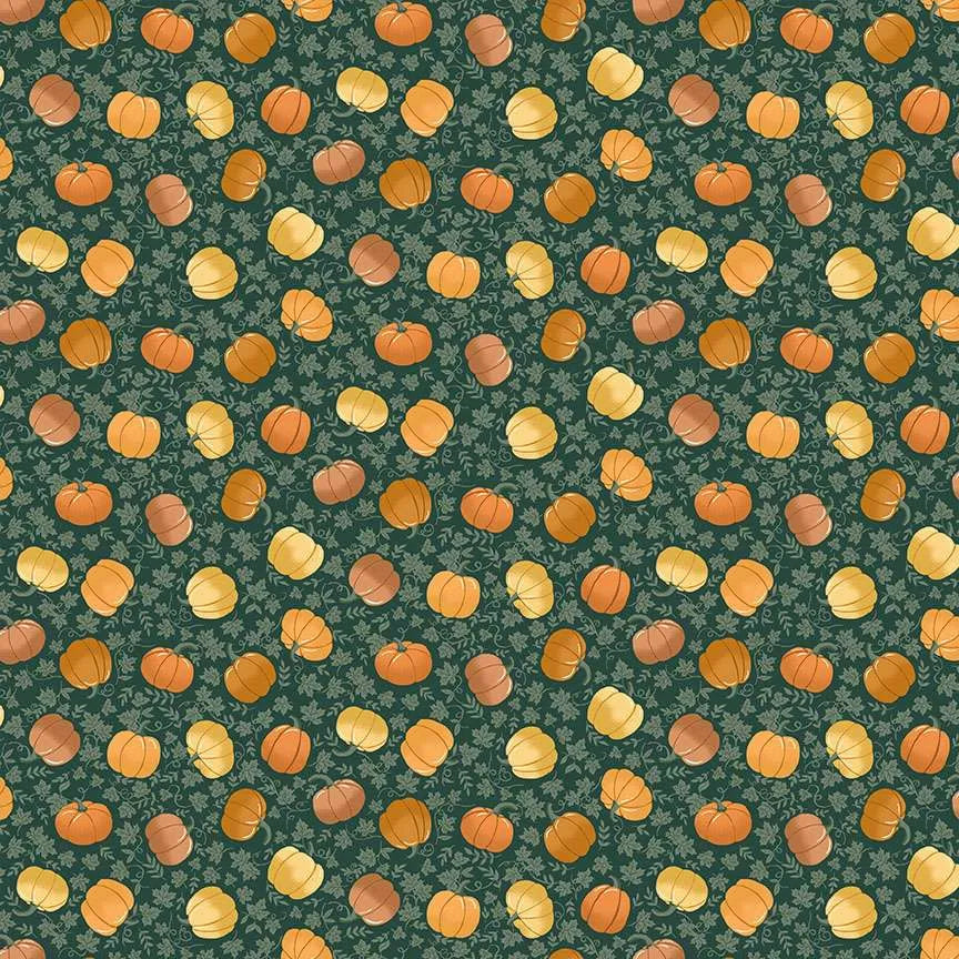 100% Cotton Hello Autumn by Makower Pumpkin Spice Green