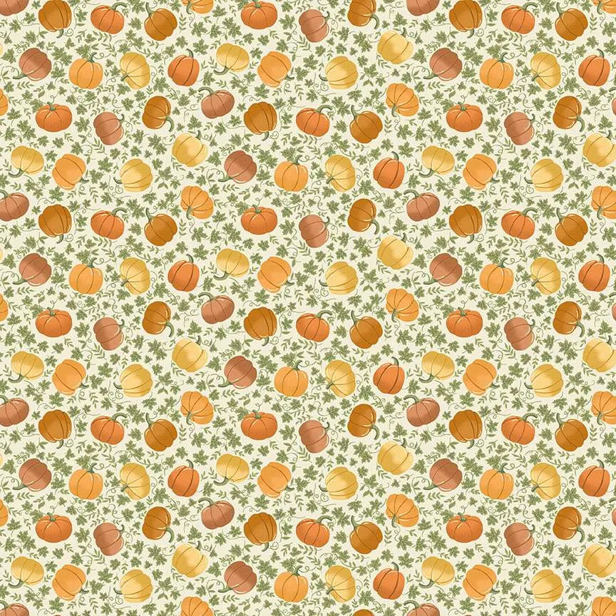 100% Cotton Hello Autumn by Makower Pumpkin Spice Cream
