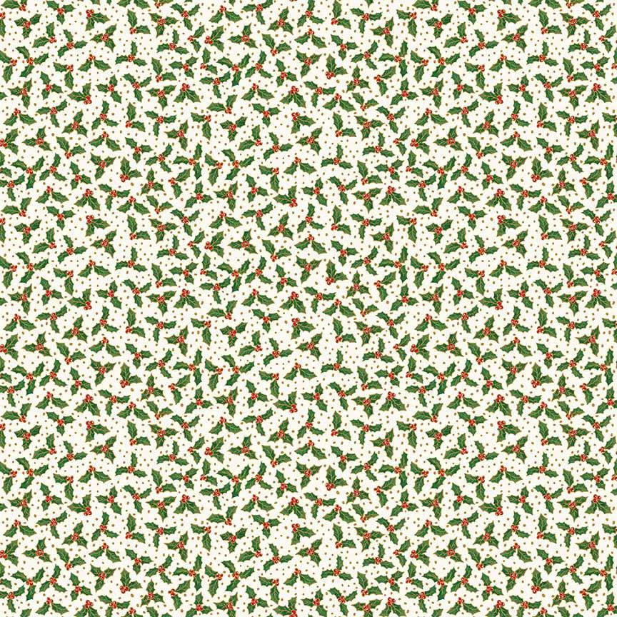 100% Cotton  Jolly Holly - Cream - Merry Magic by Makower