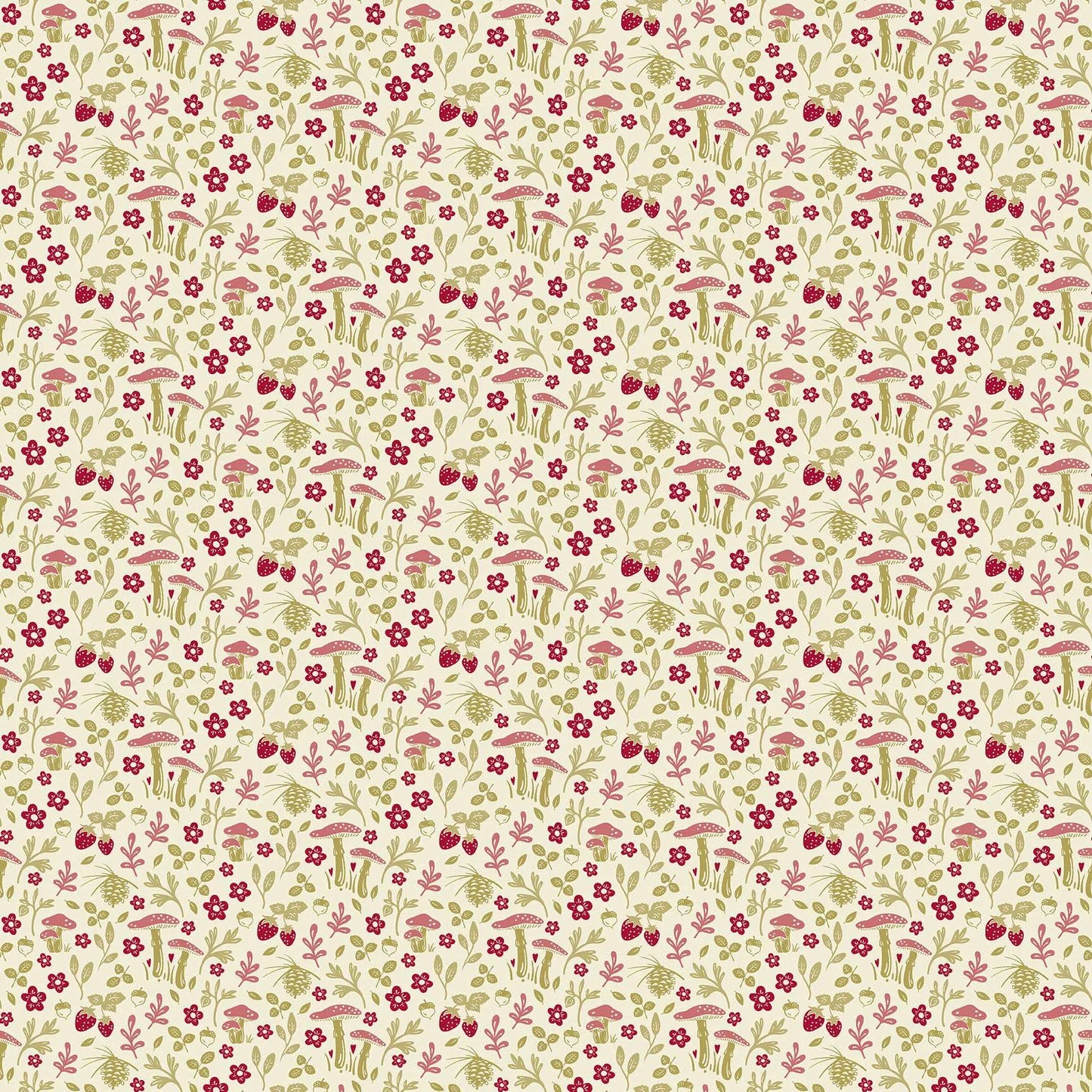 100% Cotton  - Woodsy Cottage - Woodsy Path - White