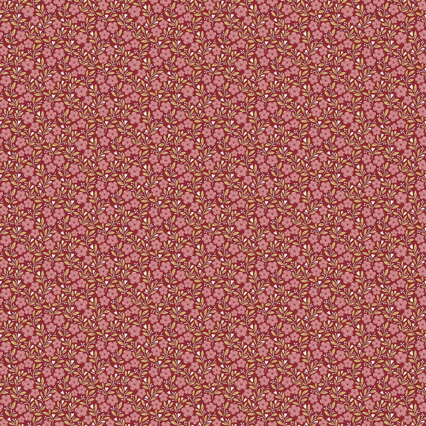 100% Cotton  - Woodsy Cottage - Cottage Garden - Red