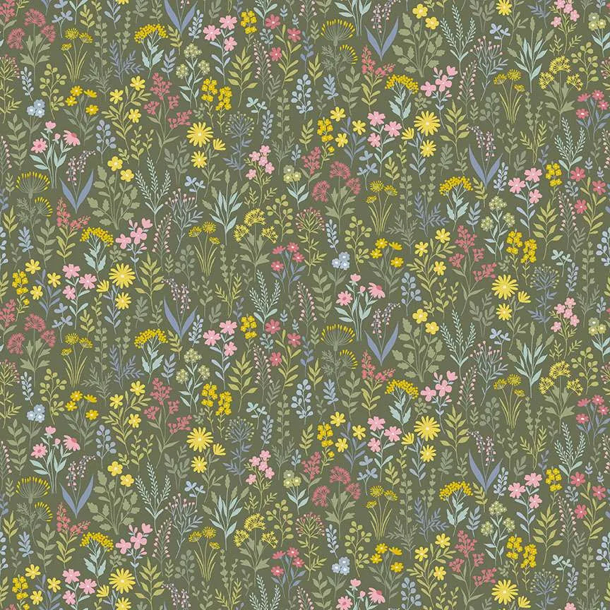 100% Cotton Petite Fleur Meadow Green