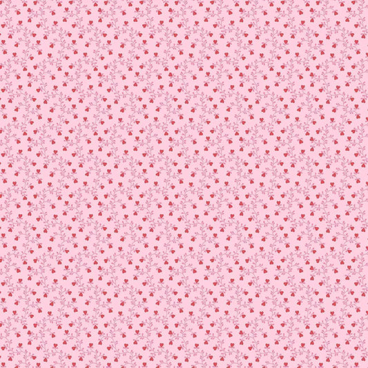 100% Cotton Heart Vine Pink By Makower