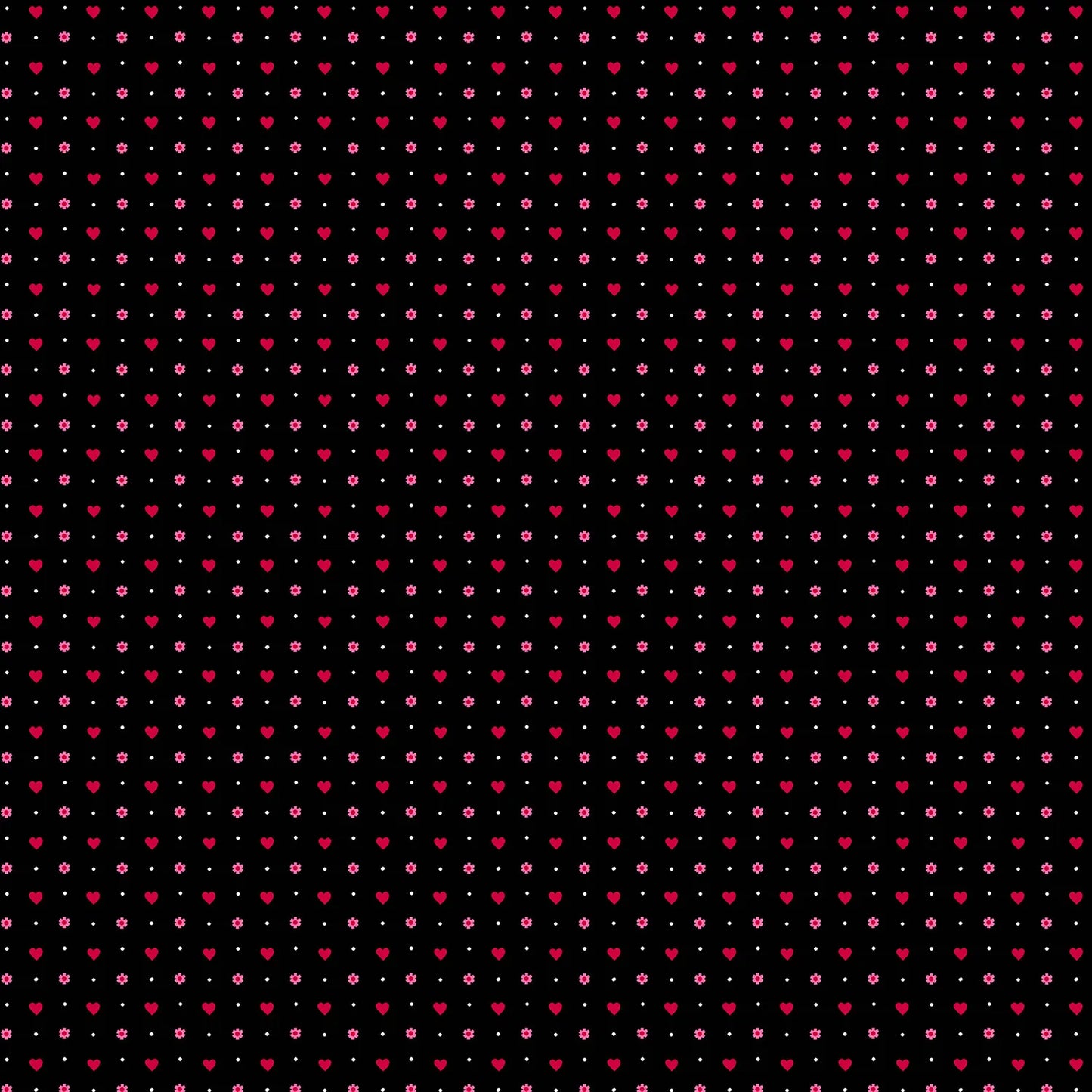 100% Cotton Mini Hearts - Black By Makower