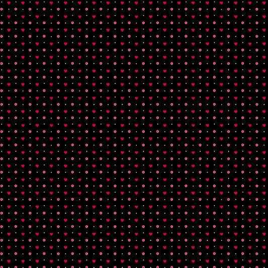 100% Cotton Mini Hearts - Black By Makower