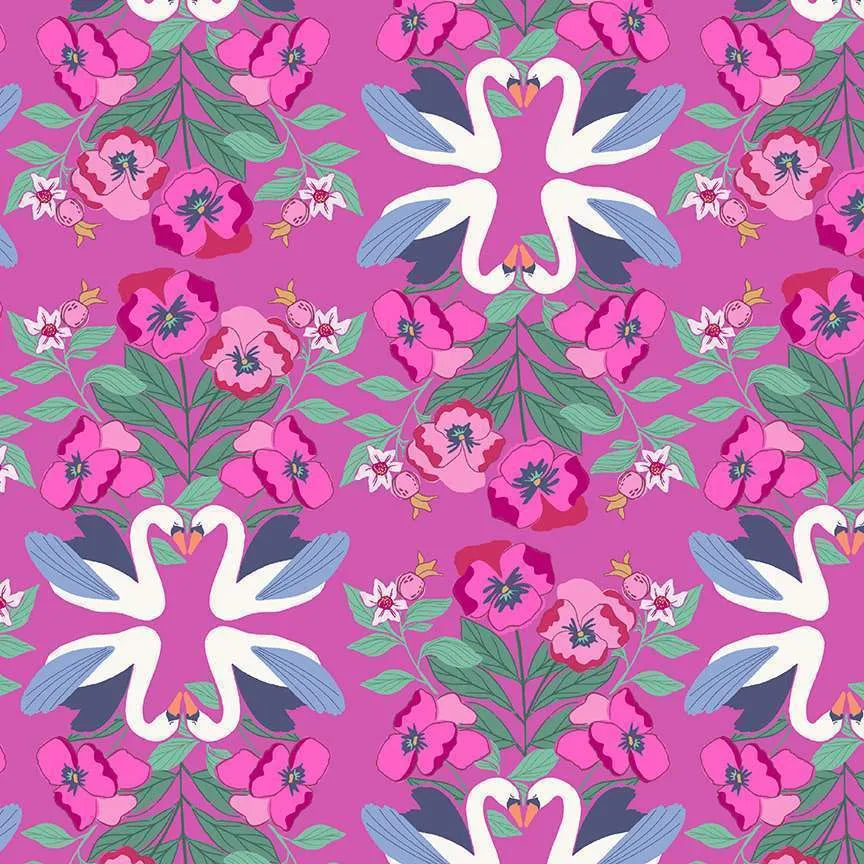 100% Cotton  - Enchanted Swan - Orchid by Makower