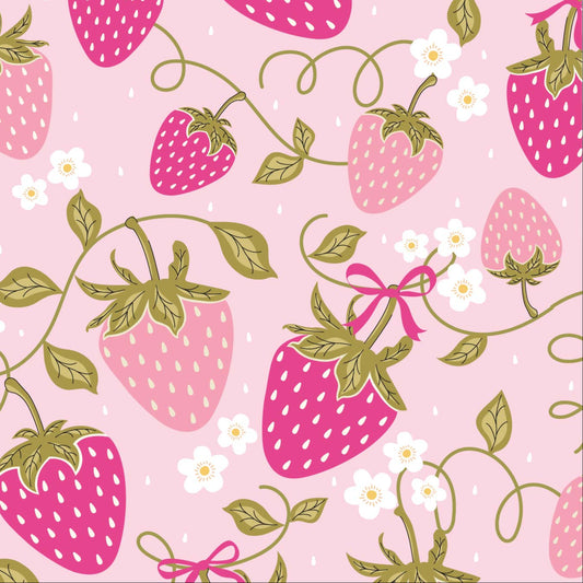 100% Cotton Strawberry Garden Pink - Sweet Blooms From The Crafty Pie