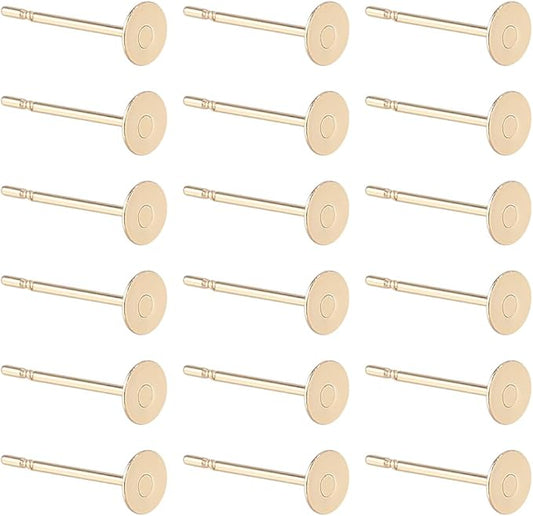 Flat Stud Earring Post with Ear Nut -Colour Gold