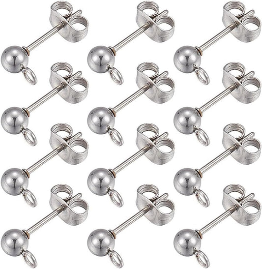 Ball Stud Earring with loop -Colour Silver
