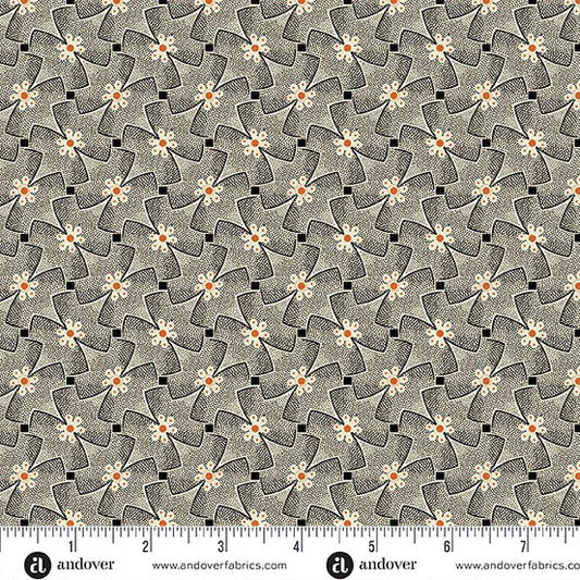100% Cotton Nightfall by Andover Fabrics Whirly Gig Cream Whirly Gig Black
