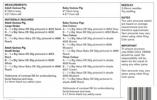 King Cole Knitting Pattern - Guinea Pigs