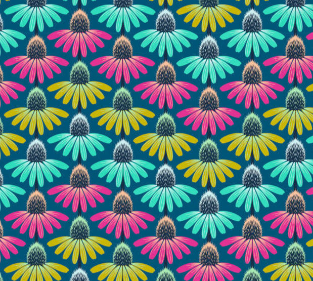 Pattern of colorful flowers on a blue background