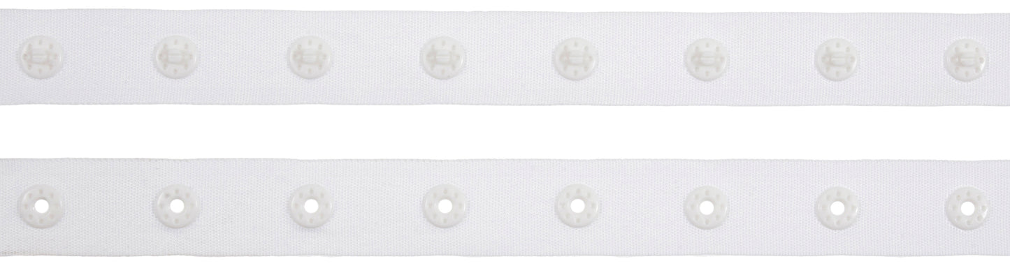 Snap Tape: Nylon: 10m x 18mm: Round: 25mm Spacing: White