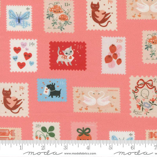 100% Cotton Funny Valentine - Coral By Lizzy House