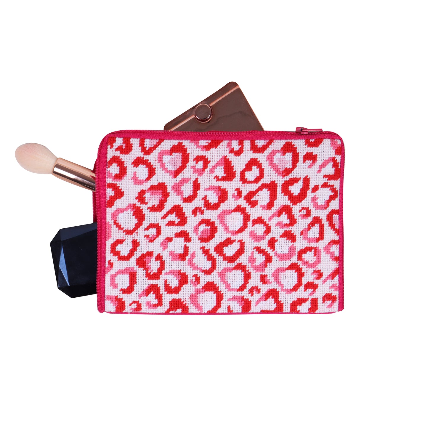 Half Stitch / Tapestry Kit: Stitch Your Own Make Up Pouch/Case: Love Leopard