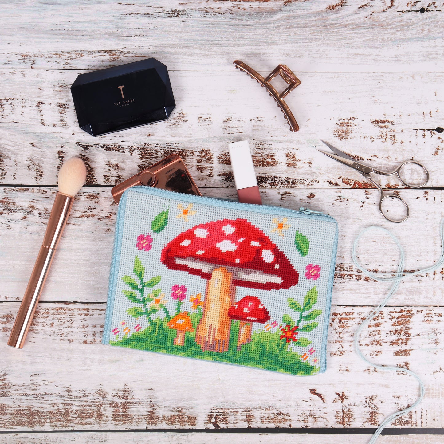 Half Stitch / Tapestry Kit: Stitch Your Own Make Up Pouch/Case: Toadstool
