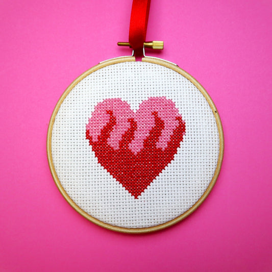 Red Flaming Heart Cross Stitch Kit