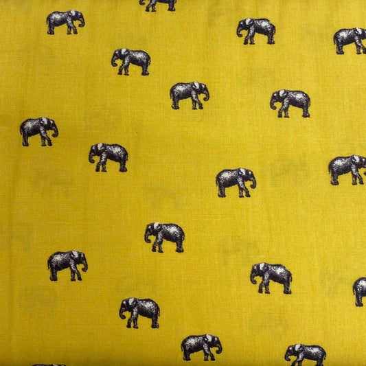 100% Rayon Elephant on Gold Elephants on Gold Rayon Print from Mistral by Modelo Fabrics
