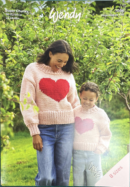Wendy 7056 Knitting Pattern Super Chunky Heart Sweater
