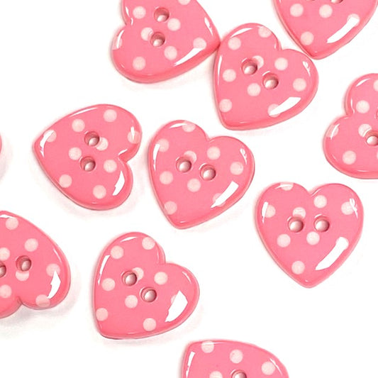 Buttons Heart Spot Pink 15mm