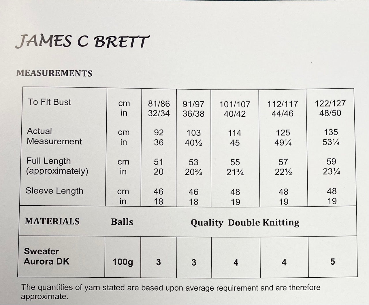 James C Brett JB849 Knitting Pattern