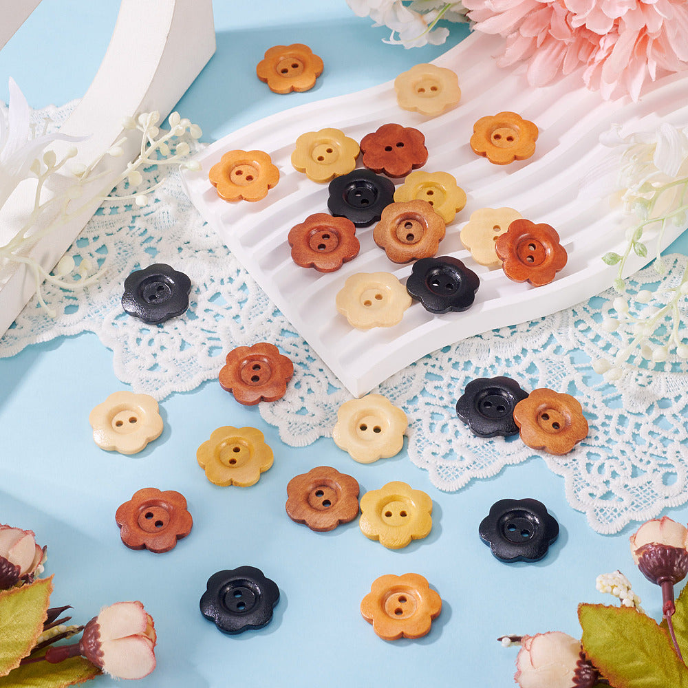 Buttons  Flower Wooden