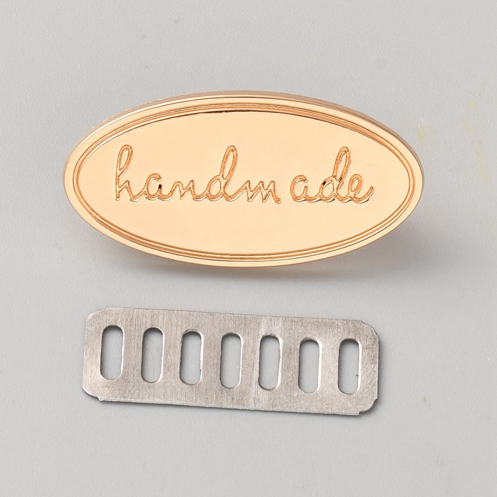 Metal Bag Tag - "Handmade" Oval Gold