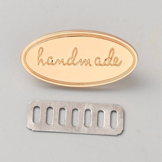 Metal Bag Tag - "Handmade" Oval Gold