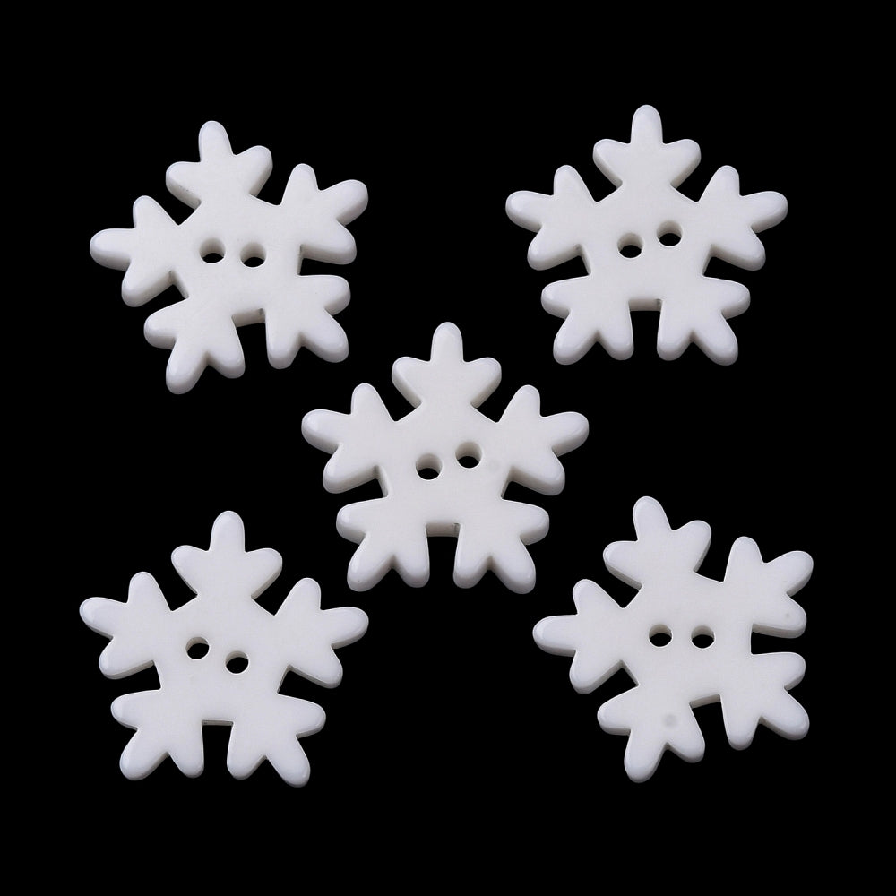 Snowflake Buttons - White - 18mm