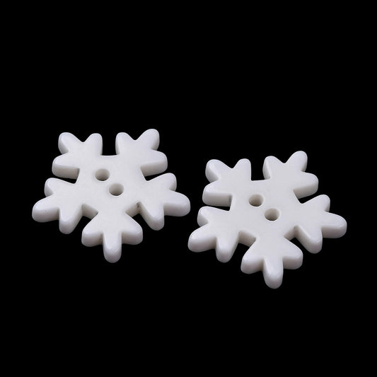 Snowflake Buttons - White - 18mm