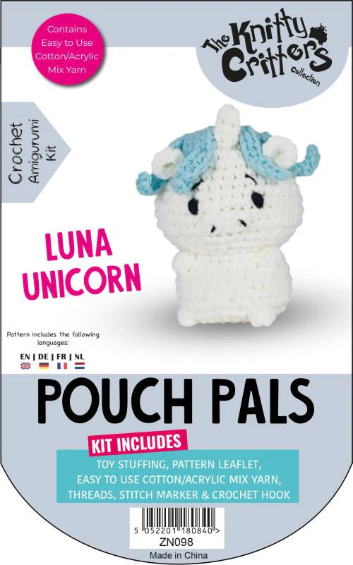 The Knitty Critters Luna Unicorn Pouch Pals