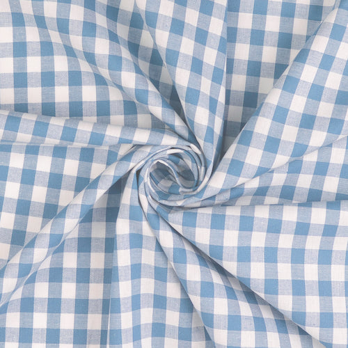 100% Cotton Light Blue and White Large Gingham Check