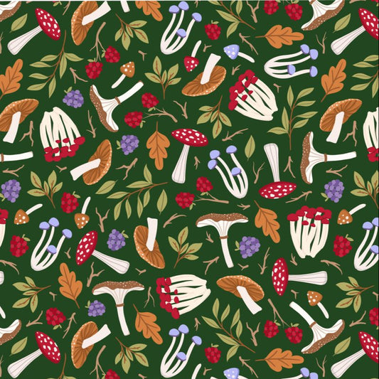 100% Cotton Night Fall Forest Mushrooms