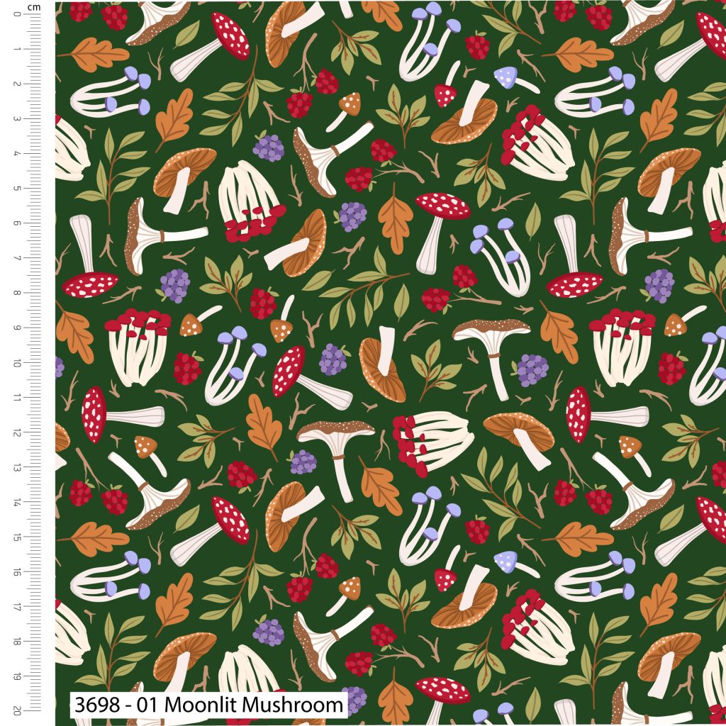 100% Cotton Night Fall Forest Mushrooms