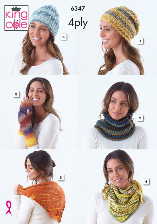 King Cole Knitting/Crochet Pattern 6347 4ply