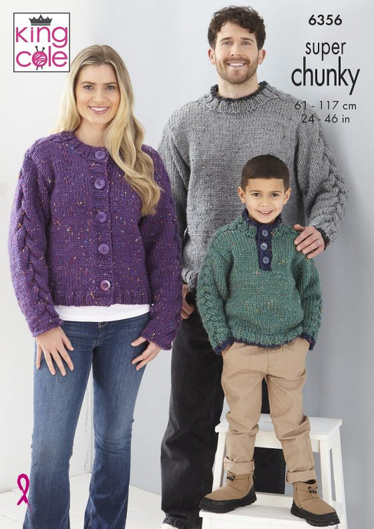 King Cole Knitting Pattern 6356 Super Chunky Sweaters and Cardigans